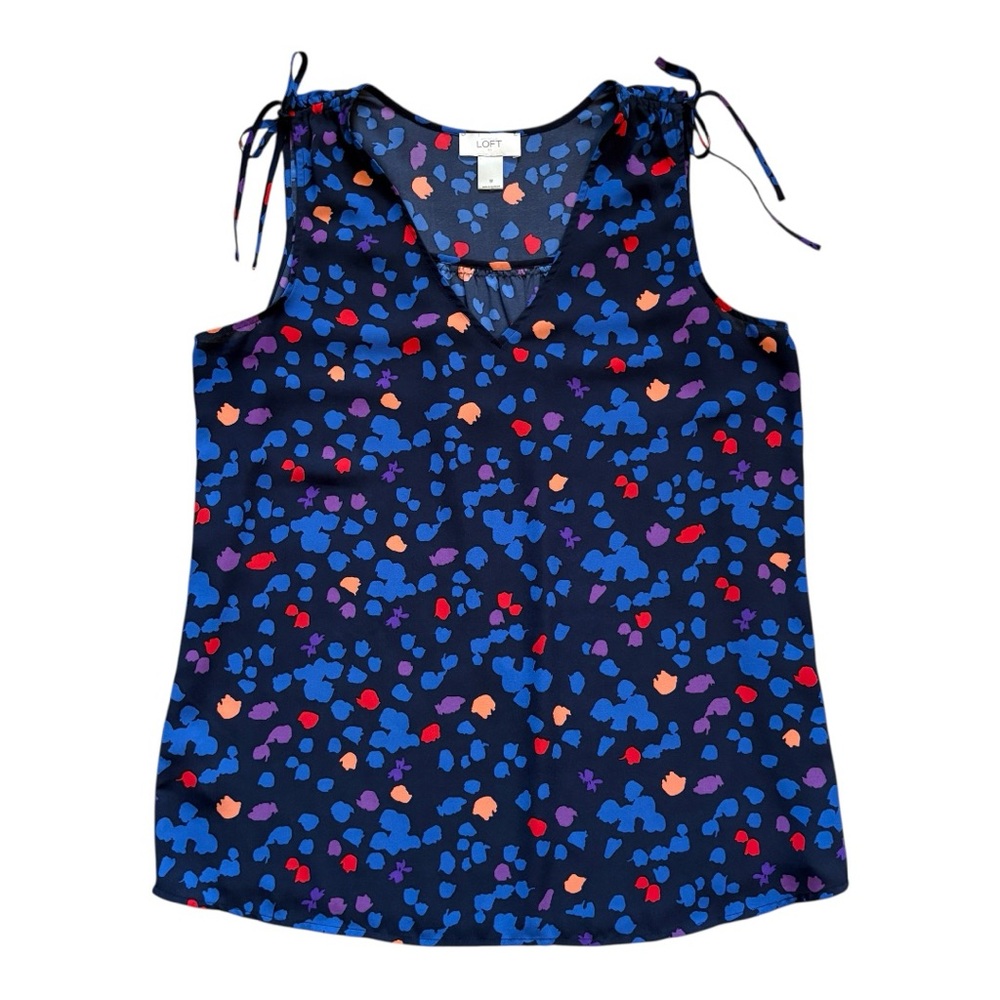 LOFT Ann Taylor Sleeveless Colourful Abstract V Neck Blouse Tank Top Size Medium